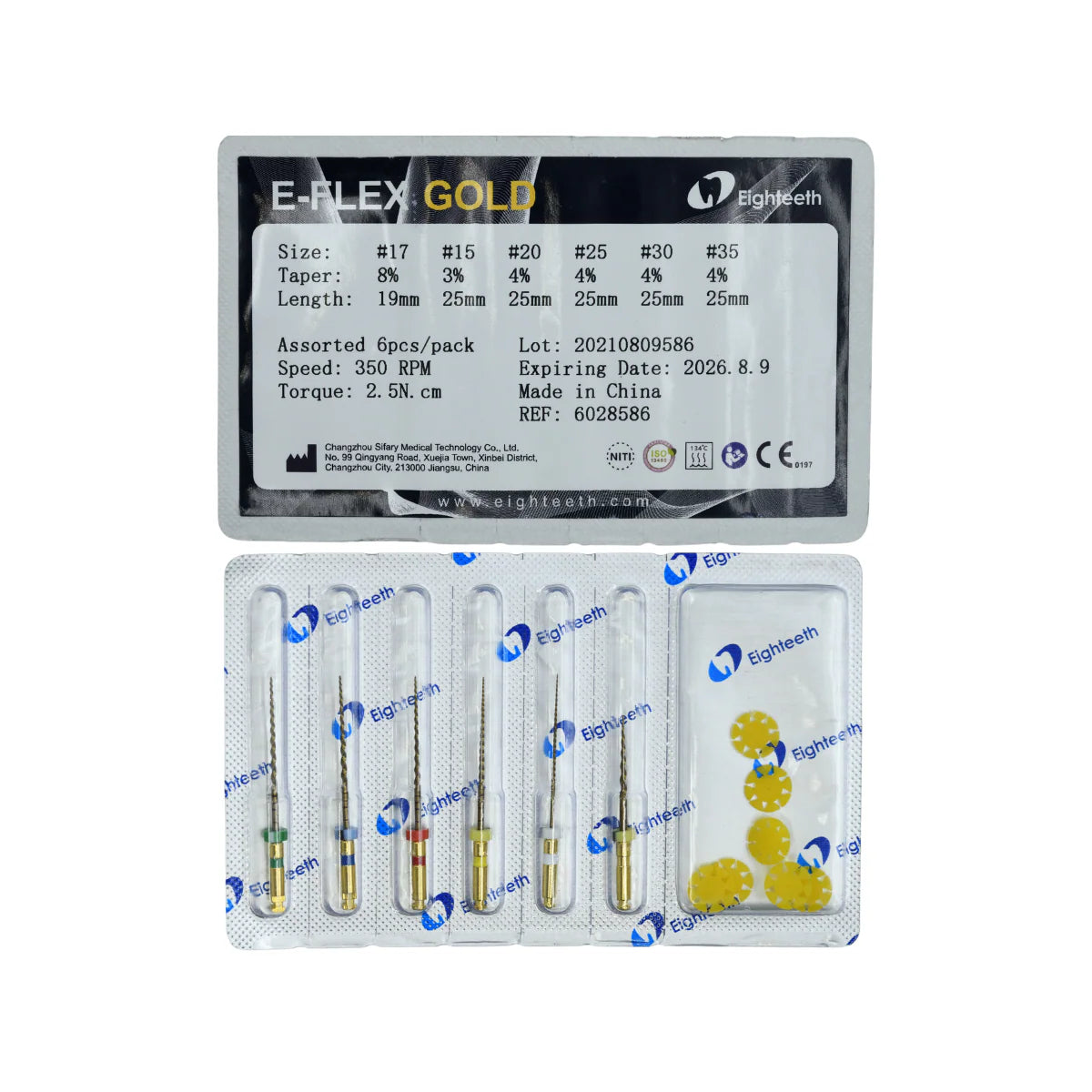 Eighteeth E-FLEX GOLD Rotary File Taper4% (6pcs)